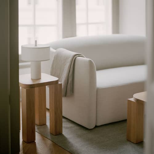 Margin LED Wireless rechargeable lamp textile white / H 32.5 cm - NEW WORKS - White Linen - Linen, Steel