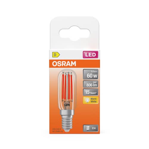 Ampoule LED E14 Mini Tube T26 / 5,9W (= 60W) - Blanc chaud - Osram - 60W (5,9W LED) / Transparent - Verre
