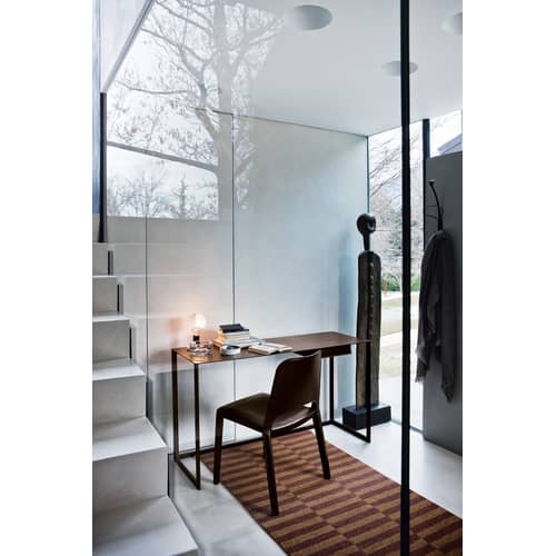 Bureau Calamo cuir marron / Console - Cuir sellier - L 130 cm - Zanotta - Cuir marron / Piètement graphite - Acier verni, Cuir sellier
