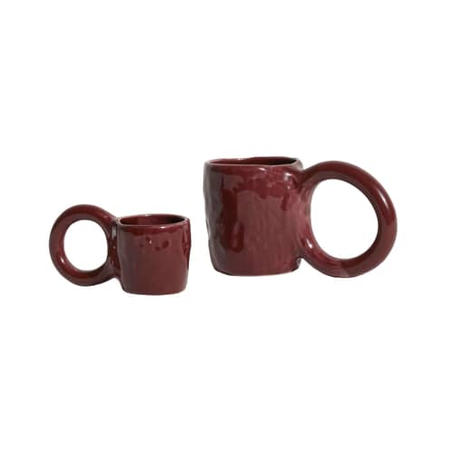 Espresso tazza Donut Small ceramica rosso / Ø 6 x H 5,5 cm - Set di 2 - Petite Friture - Ciliegia Morello - Maiolica smaltata