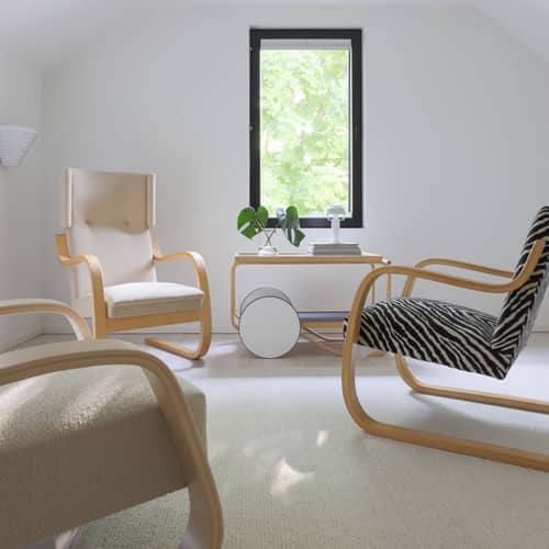 Gepolsterter Sessel 400 Tank textil schwarz / Alvar Aalto, 1936 - ARTEK - Stoff Zebra / Struktur Birke - Birke Schichtholz, Gewebe, Schaumstoff
