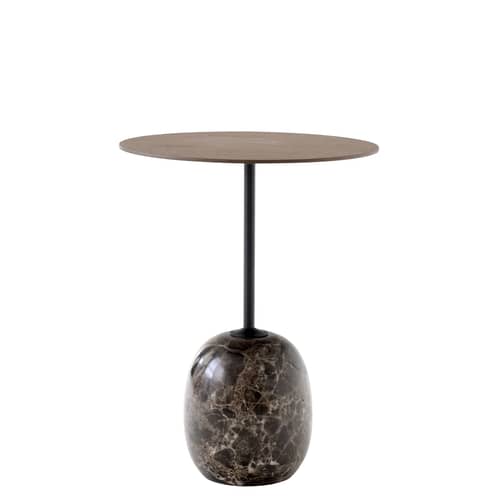 Guéridon Lato LN8 marbre bois naturel / Marbre & bois - Ø 40 x H 50 cm - &tradition - Plateau noyer / Marbre brun - Acier laqué, Contreplaqué de noyer, Marbre