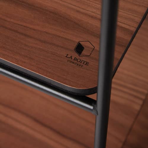 Meuble acoustique Lines bois naturel / Pour matériel audio - 50 x 88 x P 39 cm (horizontal ou vertical) - La Boîte Concept - Noir / Noyer - Acier, Cuir, Noyer