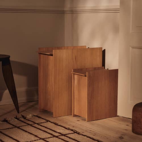 Mülleimer Sama Large holz natur / H 50 cm - Eimer aus Plastik innen - Ferm Living - Eiche natur - Eichenfurnier, Recycelter Kunststoff