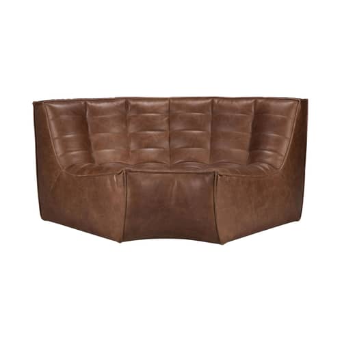 Canapé d\'angle N701 cuir marron / Module d\'angle arrondi 90° - L 120 cm - Ethnicraft - Châtaigne - Bois, Cuir aniline, Mousse PU haute densité