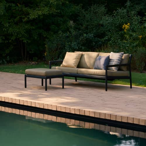 Pouf d\'extérieur Jack Outdoor / 71 x 54 cm - Teck - Ethnicraft - Vert - Mousse, Teck massif, Tissu polypropylène
