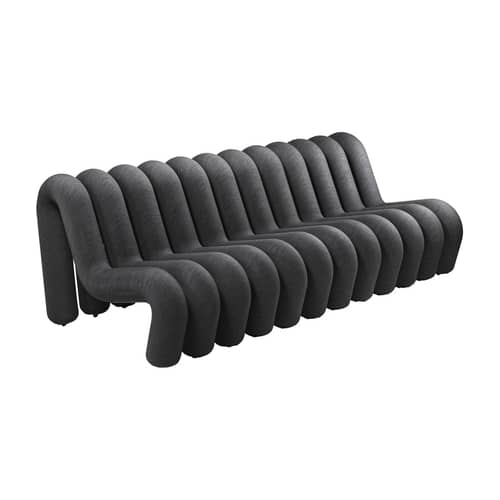 Canapé droit Extra Bold Sofa tissu gris / 3 places - L 224 cm (12 tubes) - Moustache - Noir-écru - Acier, Laine, Mousse haute résilience