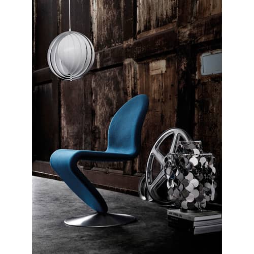 Chaise rembourrée 123 tissu gris beige / Exclu web - Verpan - Taupe - Aluminium brossé, Laine, Mousse de caoutchouc