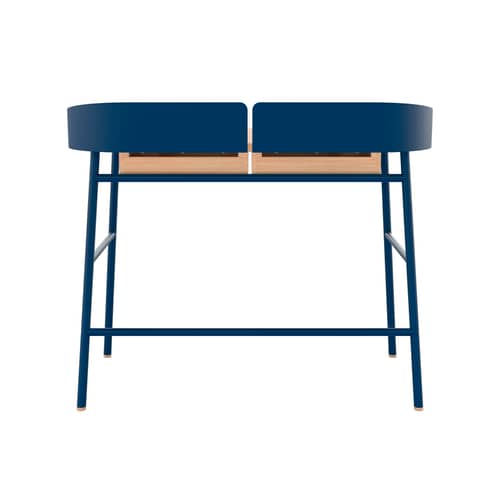 Victor Desk blue natural wood oak & blue metal / L 100 x D 59 cm - Hartô - Matt blue / Oak - Lacquered metal, MDF veneer oak