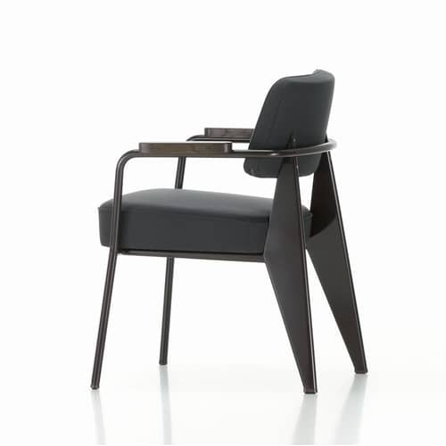 Fauteuil rembourré Fauteuil Direction   / Jean Prouvé, 1951 - Vitra - Tissu Gris foncé / Noir & chêne foncé - Acier, Chêne massif, Mousse polyuréthane, Tissu