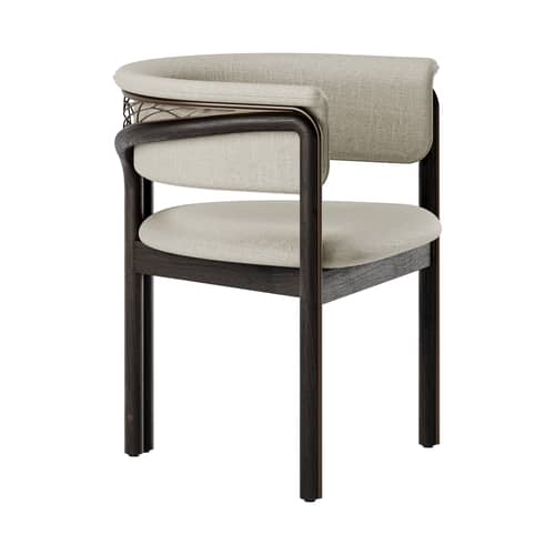 Fauteuil rembourré Volita INDOOR tissu beige - MORPHO - Chenille beige / Brun foncé - Métal, Mousse haute densité, Teck massif, Tissu chenille