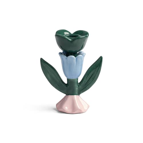 Kerzenleuchter Blume Medium keramik bunt / Handbemalt - & klevering - Medium / H 14 cm - Sandstein