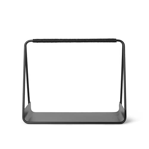 Port log basket metal black / Metal & leather - L 50 cm - Ferm Living - Black / Black leather - Leather, Steel