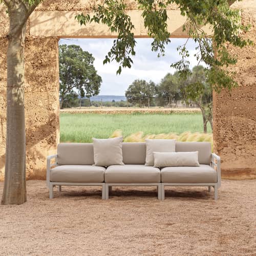 Canapé de jardin modulable Maximo tissu beige / 3 places - L 253.5 cm - NARDI - Blanc craie / Tissu beige Perle - Mousse polyuréthane, Résine de fibre de verre, Tissu acrylique Sunbrella