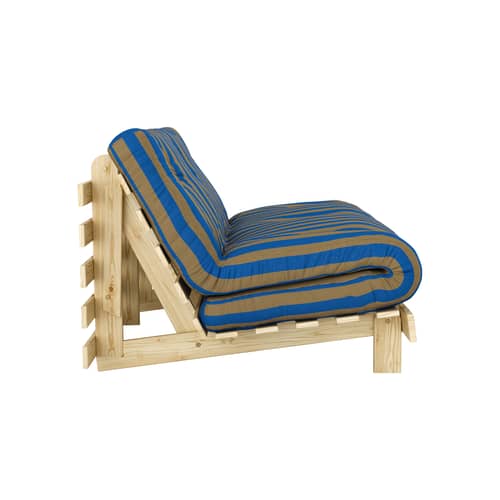Divano convertibile Roots tessuto marrone / L 160 cm - 3 posizioni / Struttura in pino chiaro - KARUP - A righe marroni / Blu (424) - Espanso, Pino massello certificato FSC, Tessuto