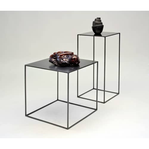 Table basse Slim Irony métal noir / 124 x 62 x H 34 cm - Zeus - Plateau phosphaté noir / Pied noir cuivré - Acier