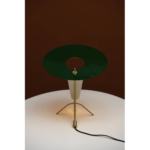 G24 Table lamp metal green / 1953 Reissue, Pierre Guariche - H 42 cm - SAMMODE STUDIO - Bottle green - Aluminium, Brass