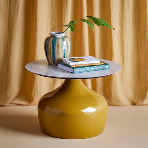 Tavolino Lecco ceramica giallo / Ø 60 x H 41 cm - Bloomingville - Curry / Ceramica beige - Ceramica, Ferro laccato