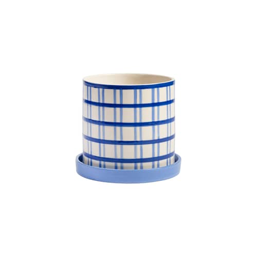 Vaso per fiori Clash ceramica blu / Con piattino sottotazza - Ø 18 x H 16,5 cm - & klevering - Griglia / Blu - Porcellana