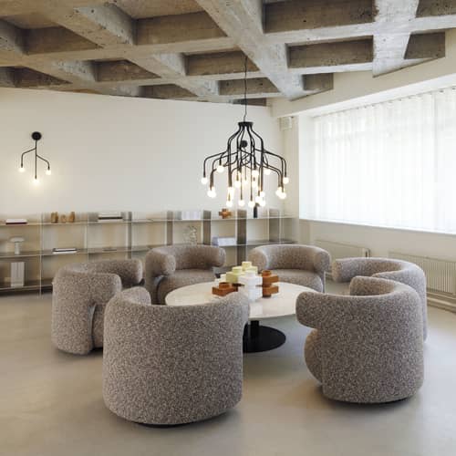 Fauteuil pivotant Burra - Normann Copenhagen - Gris (tissu bouclé Zero 011) - Acier, Mousse PU, Tissu Kvadrat
