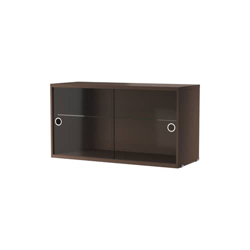 Caisson / Portes vitrées coulissantes - L 78 x P 30 x H 42 cm - String Furniture - Chêne foncé - Aggloméré plaqué chêne, Verre