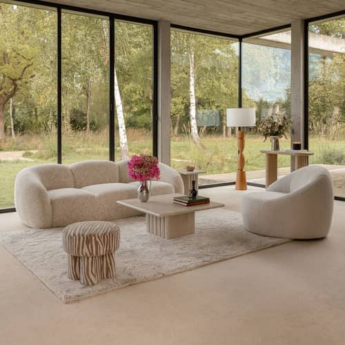 Sofa Dulcia textil beige / 3-Sitzer – L 231 cm - NV GALLERY - Beige Meliert - FSC-zertifiziertes Holz, High Density-Schaum, Tissu Tweed