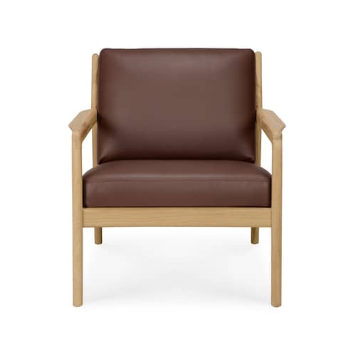 Fauteuil rembourré Jack Indoor cuir Burgundy - Ethnicraft - Cuir Burgundy / Chêne naturel - Chêne massif, Cuir, Mousse HR
