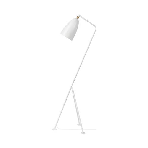 Gräshoppa Floor lamp metal white 1947 - Gubi - Glossy white - Powder coated steel, Textile, Thermolacquered aluminium