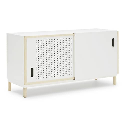 Buffet Kabino métal bois blanc / Meuble TV - L 114 cm - Normann Copenhagen - Blanc & frêne - Aluminium laqué, Frêne, MDF