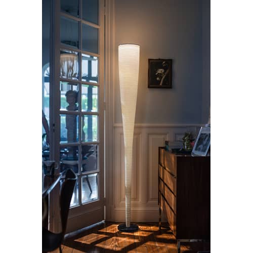 Lampada a stelo Mite Anniversario LED corian nero / Edizione speciale 20simo anniversario - H 185 cm - Foscarini - Rigato bianco e nero / Base in marmo nero - Carbonio, Fibra di vetro, Marmo
