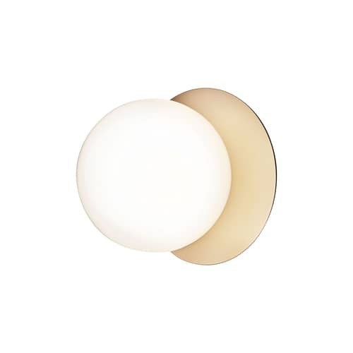 Applique bagno Liila 1 Medium vetro bianco / Plafoniera - Ø 14 cm - NUURA - Bianco (vetro liscio) / Dorato - Alluminio, Vetro soffiato a bocca
