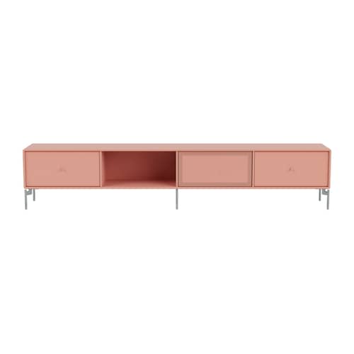 Meuble TV Octave VII bois rose / Avec pieds - L 183,6 x P 30 x H 36,6 cm - MONTANA - Rhubarb 151 - Acier, Acier perforé, MDF laqué