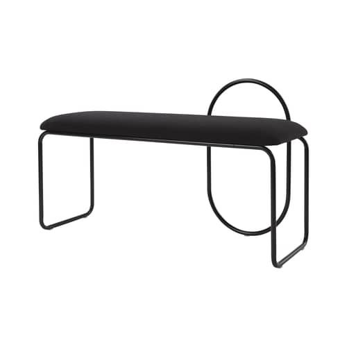 Angui Padded bench textile grey / Recycled polyester - L 110 cm - AYTM - Charcoal (recycled polyester) - Foam, Lacquered steel, Recycled polyester