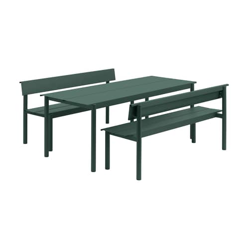 Panca con schienale Linear metallo verde / L 170 cm - Muuto - Verde scuro - Acciaio zincato verniciato a polvere