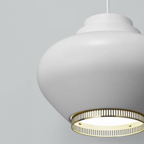 A333 Pendant metal white / Alvar Aalto, 1950\'s - ARTEK - White / Brass - Steel