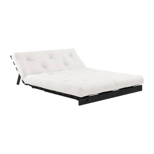 Schlafcouch Roots holz weiß / B 140 cm - 3 Positionen / Schwarze Struktur - KARUP - Natural 701 / Schwarz - FSC-zertifizierte, lackierte Massivkiefer, Gewebe, Recycelte Mischfasern, Schaumstoff