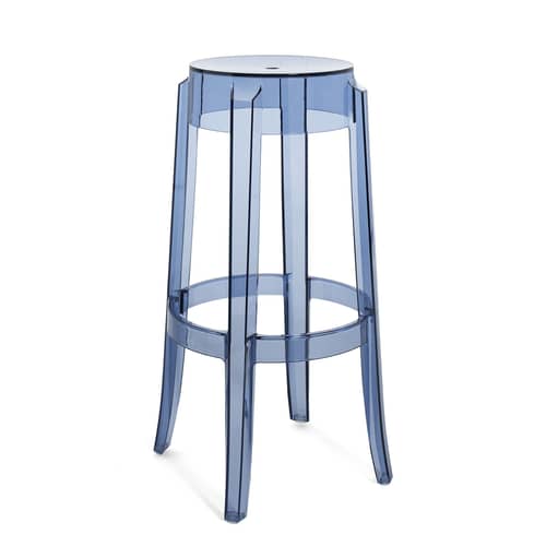 Sgabello alto impilabile Charles Ghost materiale plastico blu / H 75 cm - Policarbonato - Kartell - Blu polvere - policarbonato