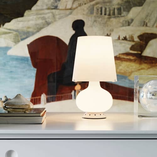 Fontana 1853 Small Table lamp glass white / H 34 cm - Max Ingrand, 1954 - Fontana Arte - White - Painted metal, Satin blown glass