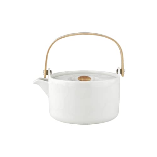 Théière Unikko céramique blanc / 70 cl - Poignée bois - Marimekko - Unikko / Blanc - Grès