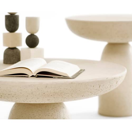 Beistelltisch Olo Concrete stein beige / Ø 50 x H 47 cm - Betongrau gewachst - Mogg - Elfenbein - Gewachster Beton