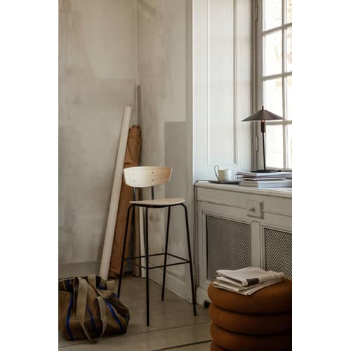 Chaise de bar Herman / H 76 cm - Ferm Living - Chêne blanchi (assise bois) - Acier, Contreplaqué de chêne FSC