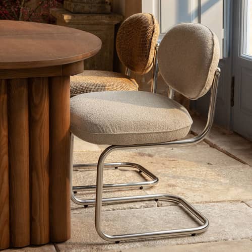 Gepolsterter Stuhl Amberta textil beige - NV GALLERY - Nougat (Tweed) - High Density-Schaum, Tissu Tweed, Verchromter Edel-Stahl