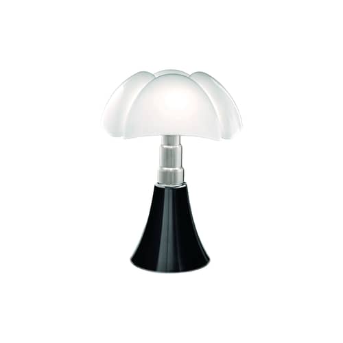 Lampe de table Pipistrello / H 66 à 86 cm - Gae Aulenti, 1965 - Martinelli Luce - Noir brillant - Acier galvanisé, Aluminium laqué, Méthacrylate opalin