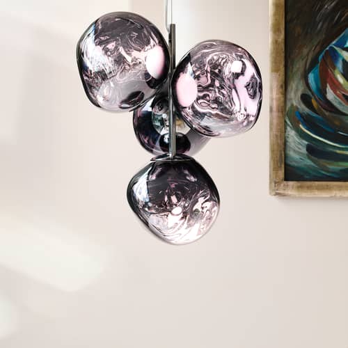 Melt Chandelier Mini Pendant plastic material grey / LED - Ø 54 x H 63 cm / Metallised polycarbonate (color change) - Tom Dixon - Smoke - Blow-moulded polycarbonate, Steel