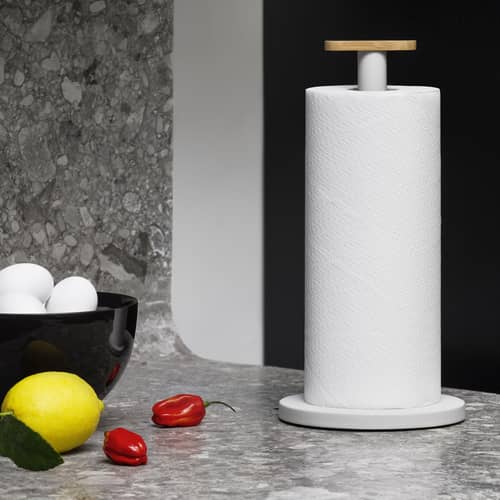 Porte-rouleau essuie-tout Mattina métal gris / Acier & bambou - Alessi - Anthracite & bambou - Acier inoxydable, Bambou