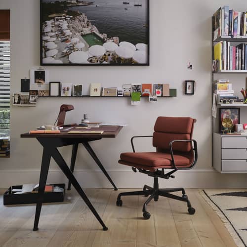 Sessel mit Rollen Soft Pad EA 217 textil braun / Eames, 1969 - Vitra - Braun (Stoff Cosy 2) / Alu schwarz - Aluminium-Druckguß, Cosy-Stoff, Polyurethan-Schaum