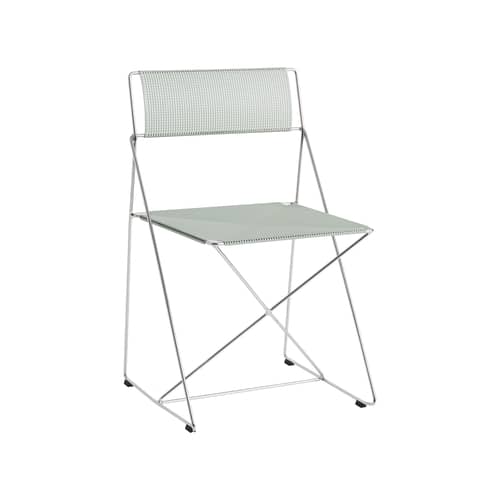 X-Line INDOOR Stacking chair metal green / Reissue 1977 - Perforated steel - Hay - Pale Limetree / Chromed - Chromed steel, Perforated steel sheet