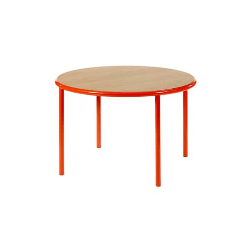 Table ronde Wooden rouge bois naturel / Ø 120 cm - Chêne & acier - valerie objects - Rouge / Chêne - Acier, Chêne