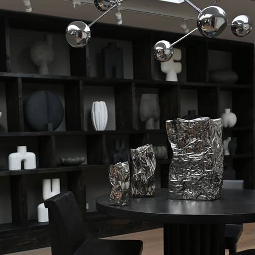 Kami Big Vase ceramic silver / W 35 x H 49.5 cm - 101 COPENHAGEN - Chromed - Ceramic