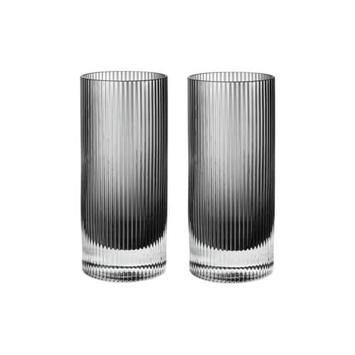 Set de 2 verres long drink Ripple verre gris / Ø 7 x H 16 cm (48 cl) - Ferm Living - Gris fumé - Verre soufflé bouche
